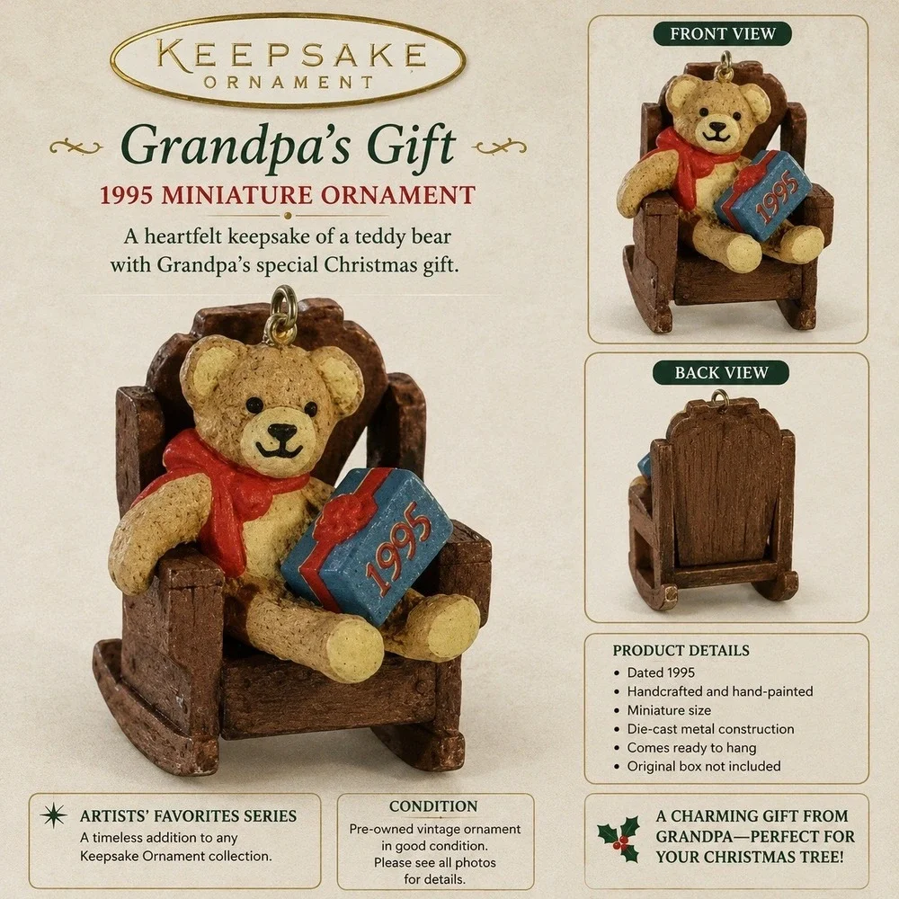 Hallmark Keepsake 1995 Grandpa's Gift Miniature Ornament Bear Die-cast Metal